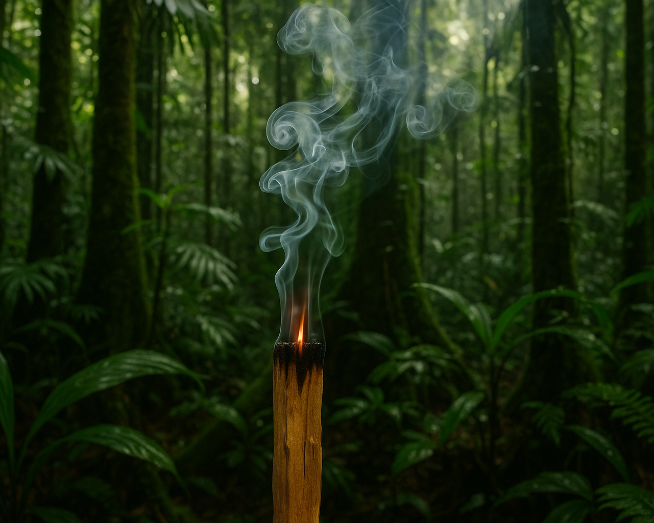 burning palo santo in the amazon jungle