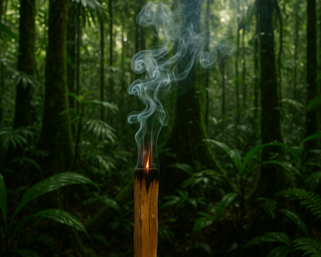 burning palo santo in the amazon jungle