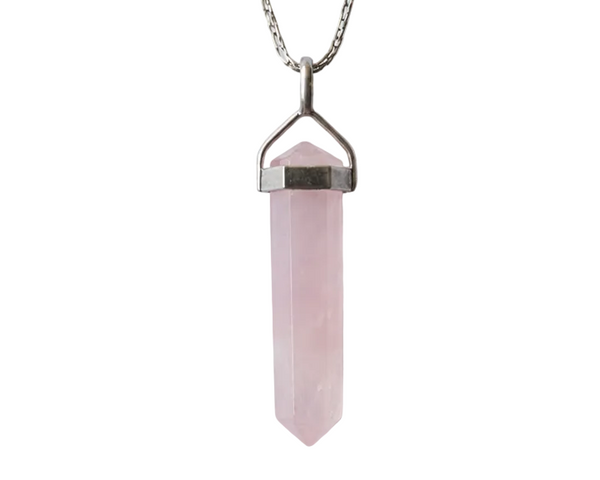 rose quartz necklace, crystal pendant necklace, natural gemstone jewelry, healing crystal necklace, pink crystal pendant, boho jewelry, spiritual jewelry, gemstone point necklace